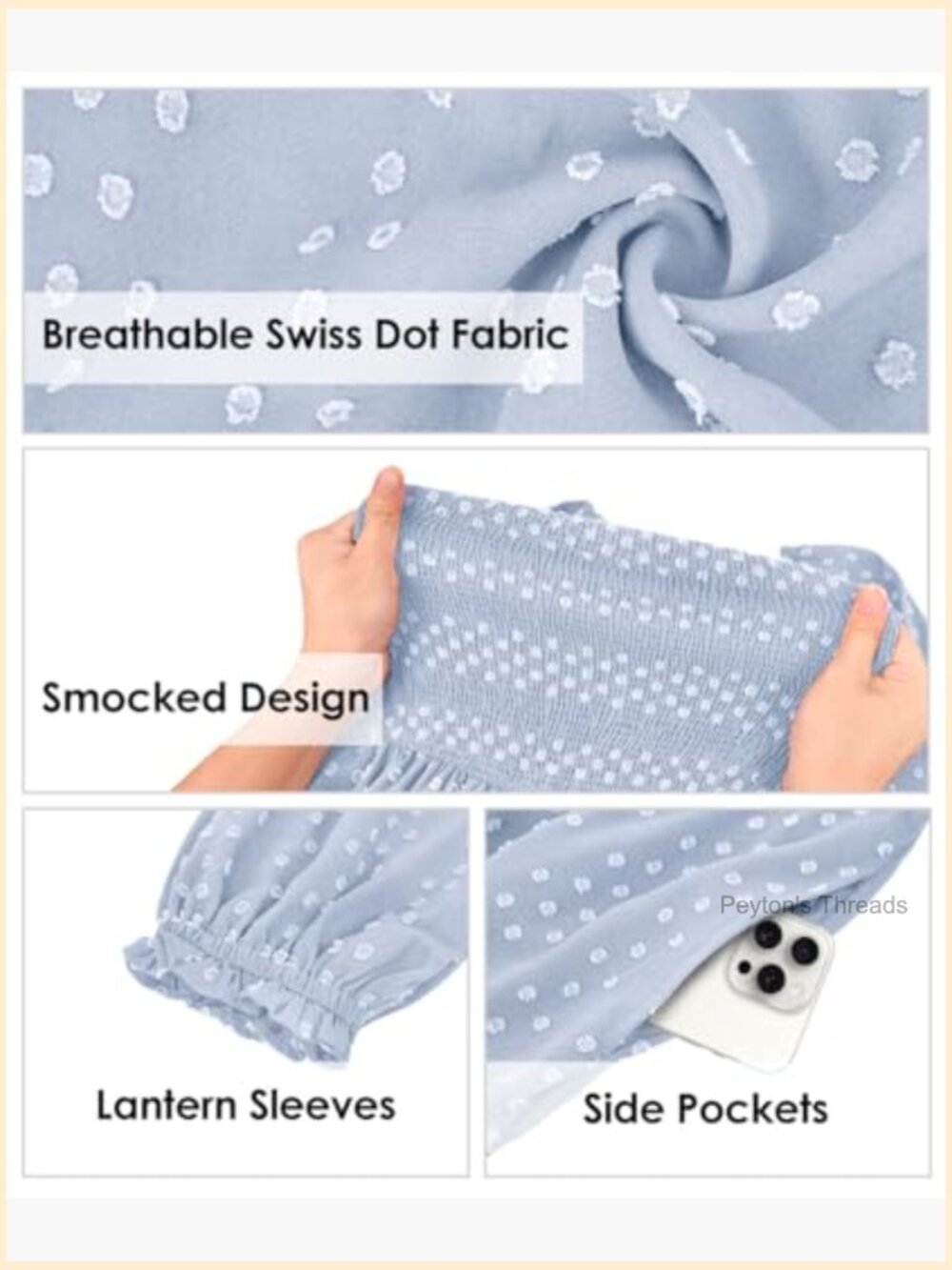 Plus Size Maxi Dress with Pockets Long Sleeve Smocked Swiss Dot A-Line Maternity - Picture 5 of 6